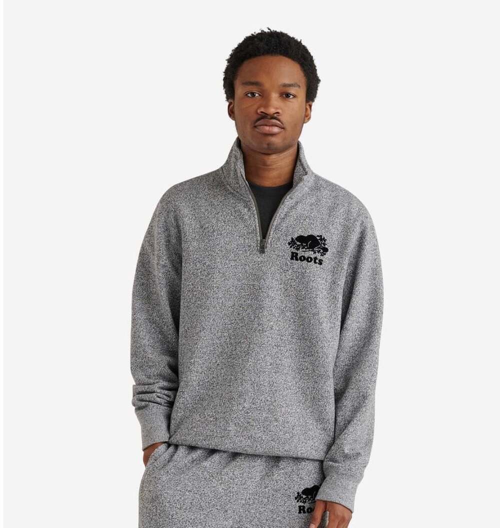 Roots Canada Salt and Pepper Organic Original Quarter Zip Stein Sweater Size XS